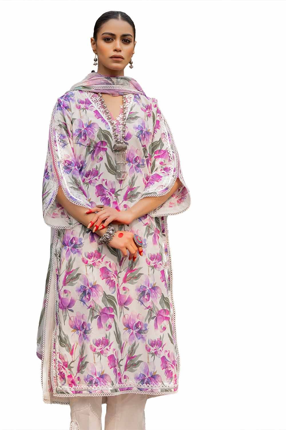 Gul Ahmed 3PC Unstitched Printed Lawn Suit with Lurex Chiffon Dupatta SP-42009