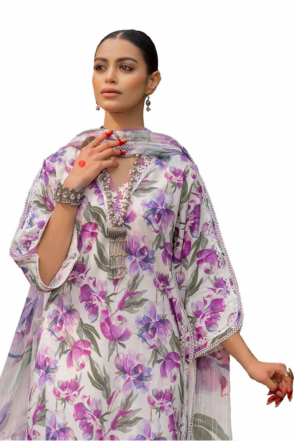Gul Ahmed 3PC Unstitched Printed Lawn Suit with Lurex Chiffon Dupatta SP-42009