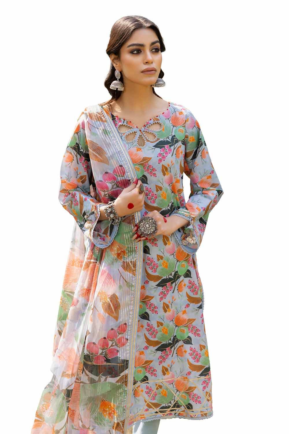 Gul Ahmed 3PC Unstitched Printed Lawn Suit with Lurex Chiffon Dupatta SP-42011