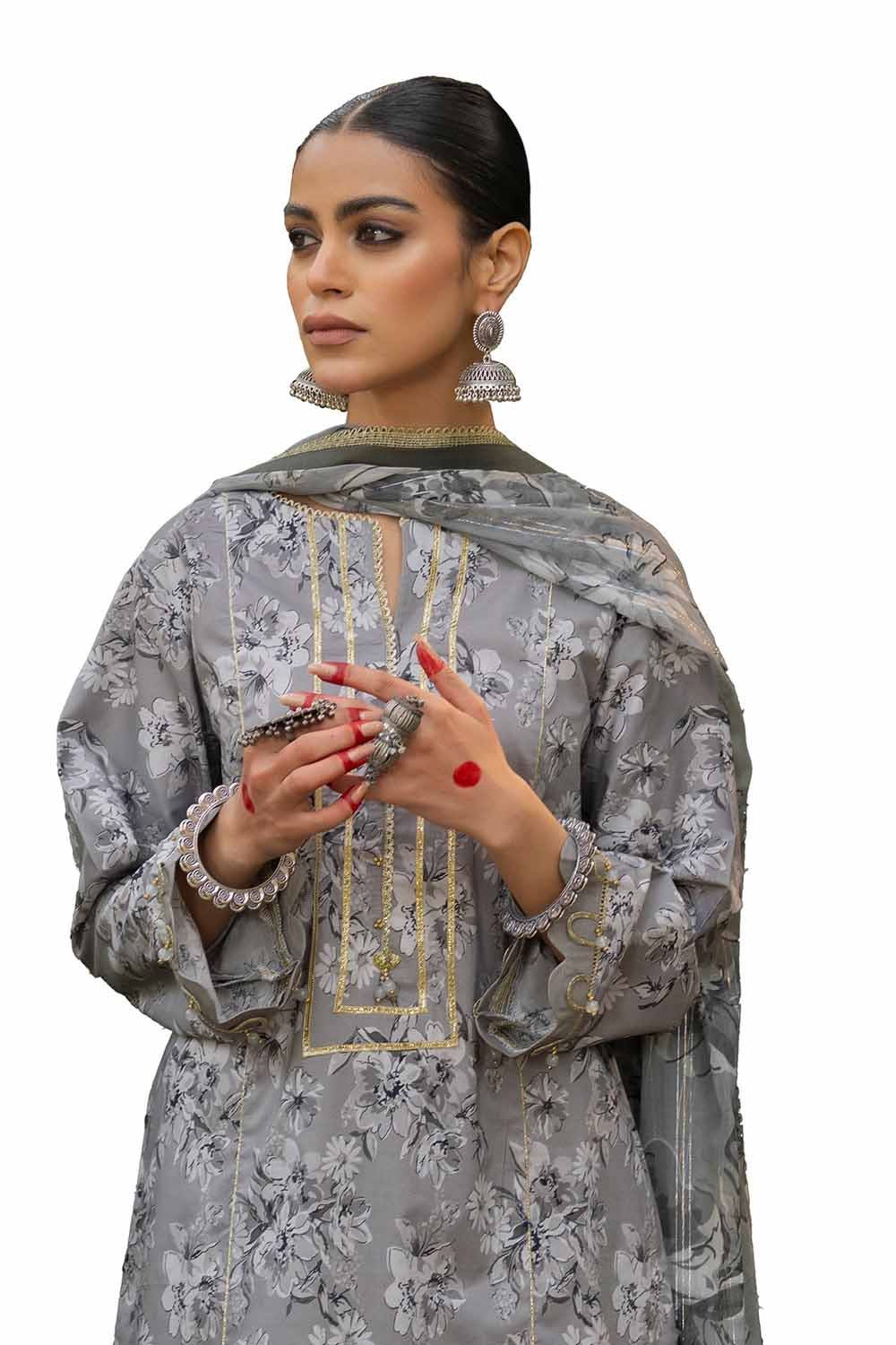 Gul Ahmed 3PC Unstitched Printed Lawn Suit with Lurex Chiffon Dupatta SP-42014