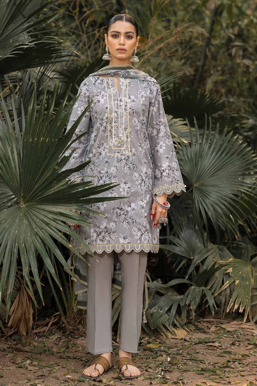 Gul Ahmed 3PC Unstitched Printed Lawn Suit with Lurex Chiffon Dupatta SP-42014