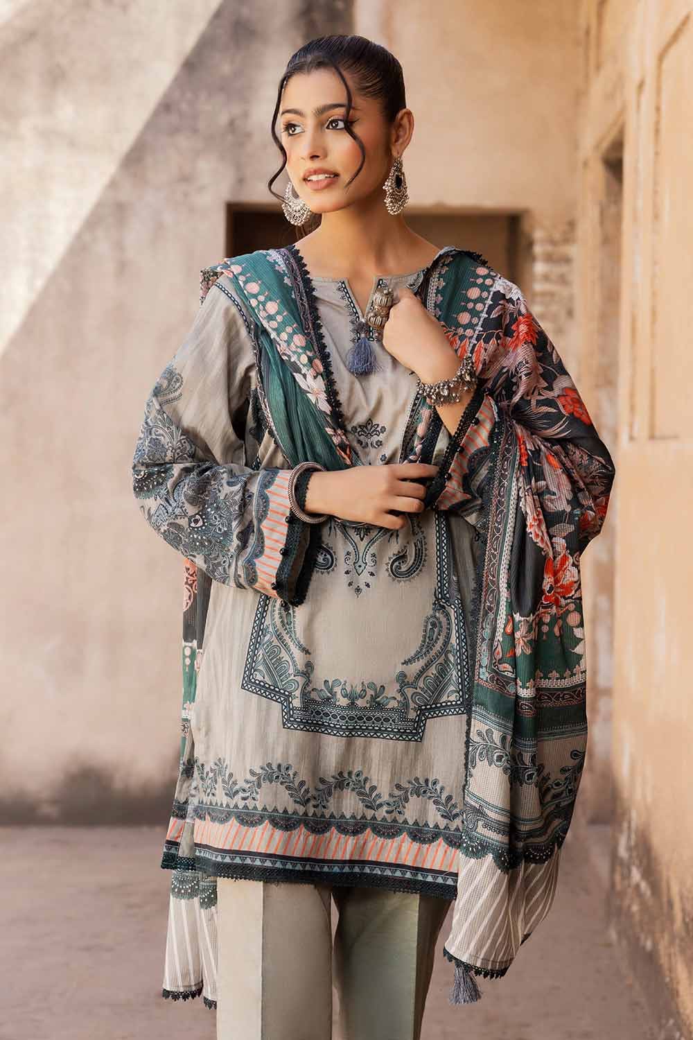 Gul Ahmed 3PC Unstitched Printed Lawn Suit with Woven Stripe Dupatta SP-42039