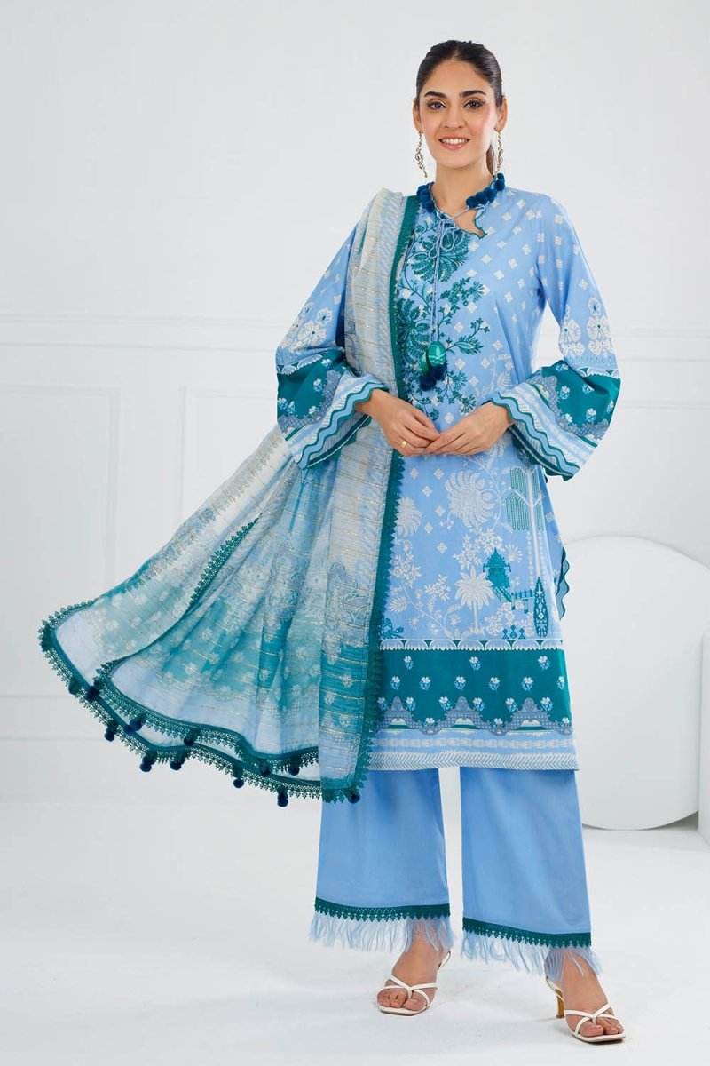Gul Ahmed 3 Piece Unstitched Embroidered Printed Lawn Suit with Paper Cotton Dupatta SP-52015