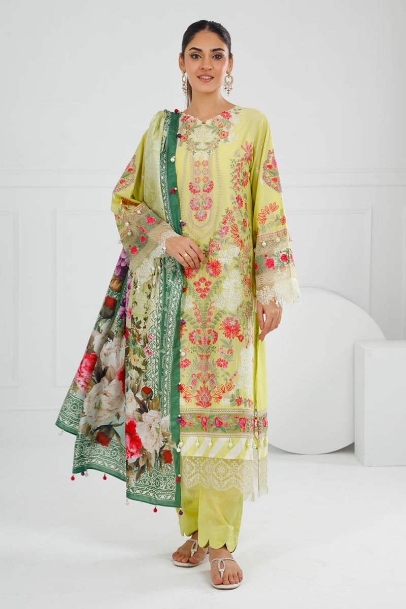 Gul Ahmed 3 Piece Unstitched Embroidered Lawn Suit with Printed Tussar Silk Dupatta SP-52024