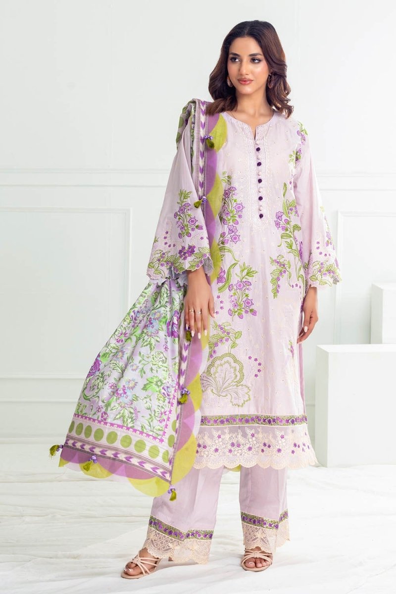 Gul Ahmed 3 Piece Unstitched Embroidered Lawn Suit with Printed Tussar Silk Dupatta SP-52025