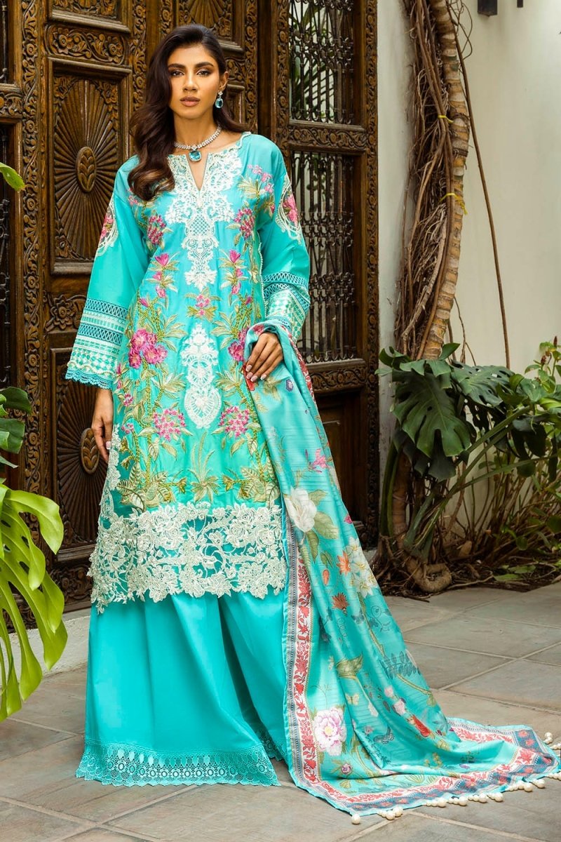 Gul Ahmed 3 Piece Unstitched Embroidered Printed Lawn Suit with Printed Tussar Silk Dupatta SP-52045