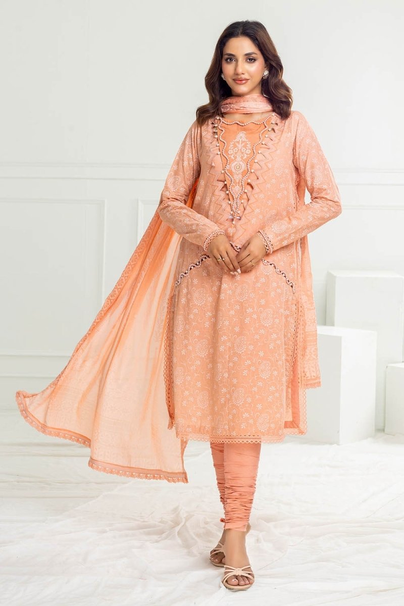 Gul Ahmed 3 Piece Unstitched Gold Lacquer Printed Suit with Burnout Silk Dupatta SP-52046
