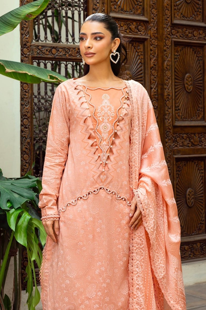 Gul Ahmed 3 Piece Unstitched Gold Lacquer Printed Suit with Burnout Silk Dupatta SP-52046