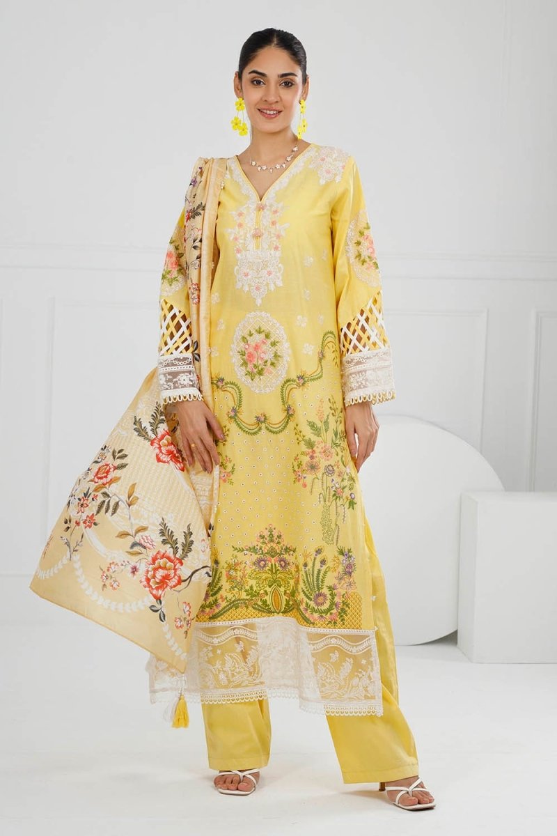 Gul Ahmed 3 Piece Unstitched Embroidered Lawn Suit with Printed Tussar Silk Dupatta SP-52049