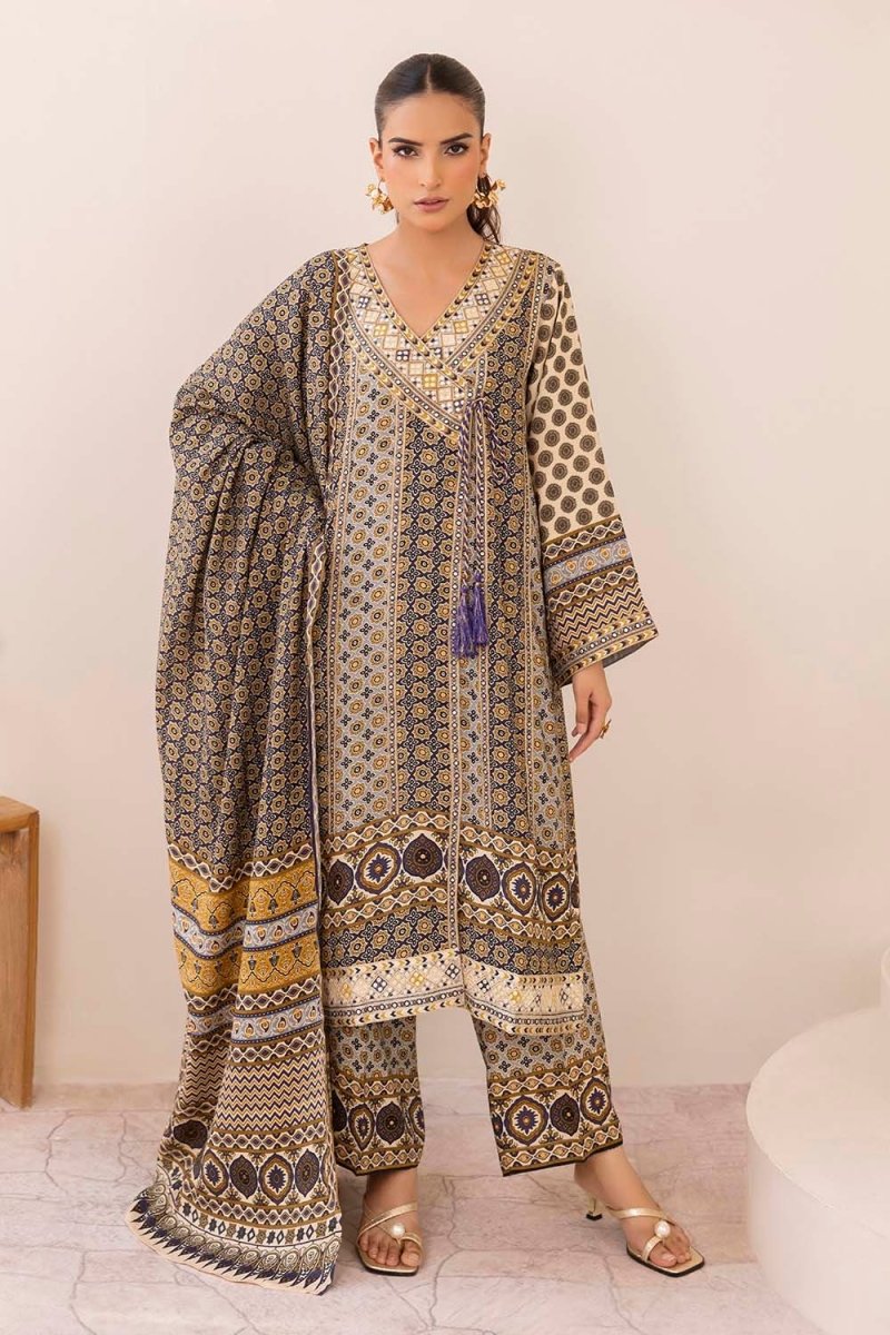 Gul Ahmed 3 Piece Unstitched Embroidered Raw Silk Printed Suit SP-52068