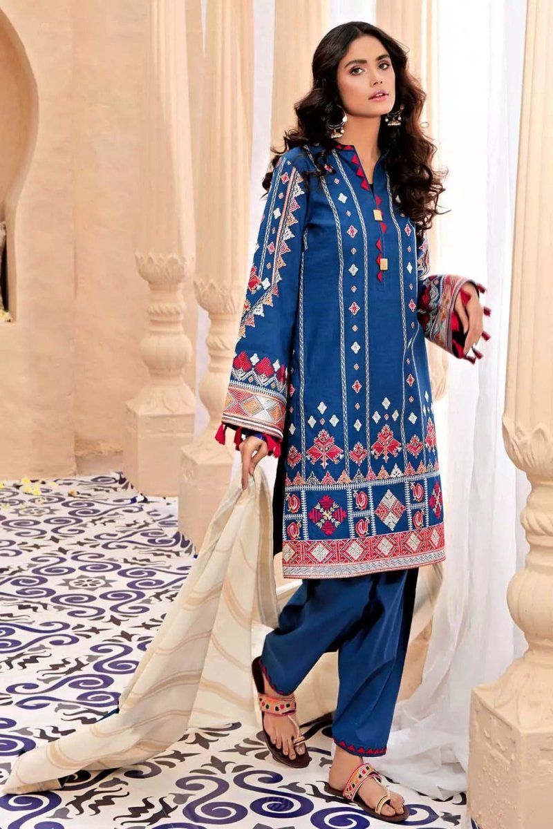 Gul Ahmed 3PC Unstitched Zari Lawn Suit With Jacquard Dupatta SP-62