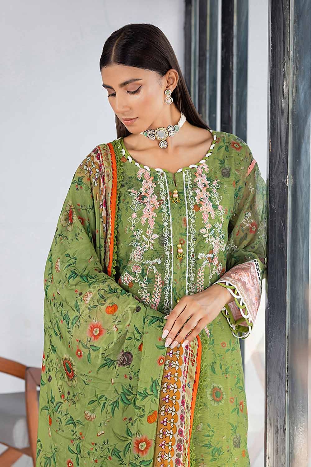 Gul Ahmed 3PC Embroidered Digital Printed Cotton Net Unstitched Suit with Digital Printed Silk Dupatta with Lace SSM-32031