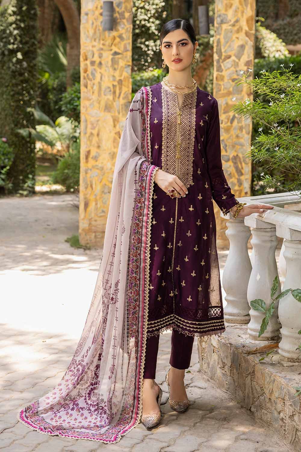 Gul Ahmed 3PC Embroidered Cambric Unstitched Suit with Tissue Silk Dupatta SSM-32033
