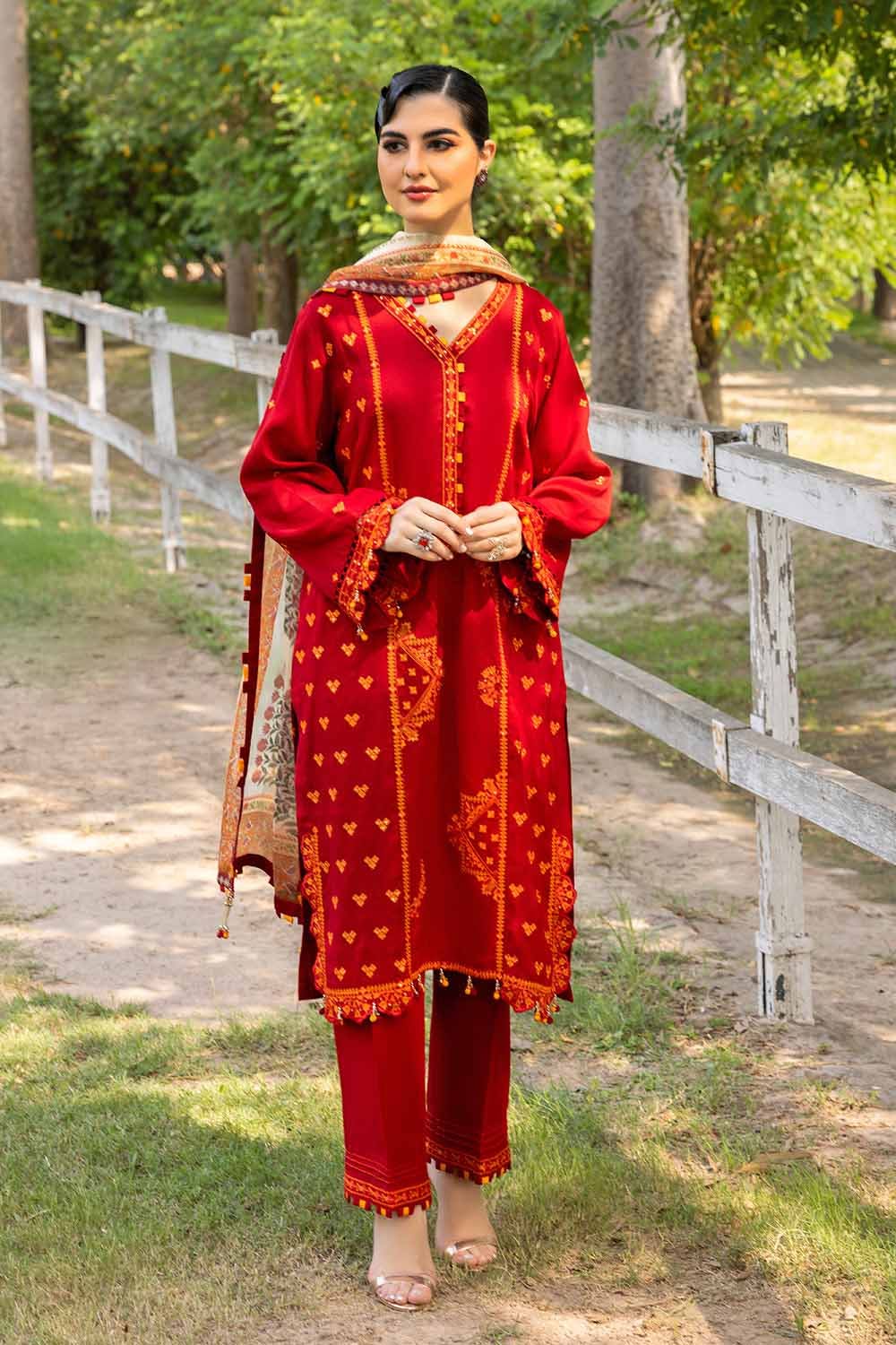 Gul Ahmed 3PC Embroidered Silk Unstitched Suit with Digital Printed Silk Dupatta SSM-32035