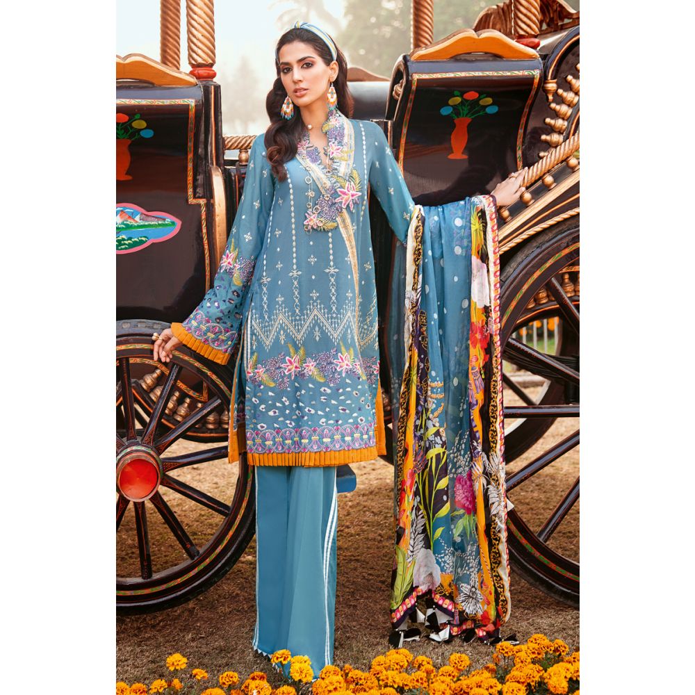 Digital Printed and Embroidered Unstitched 3 Piece Suit SSM-38