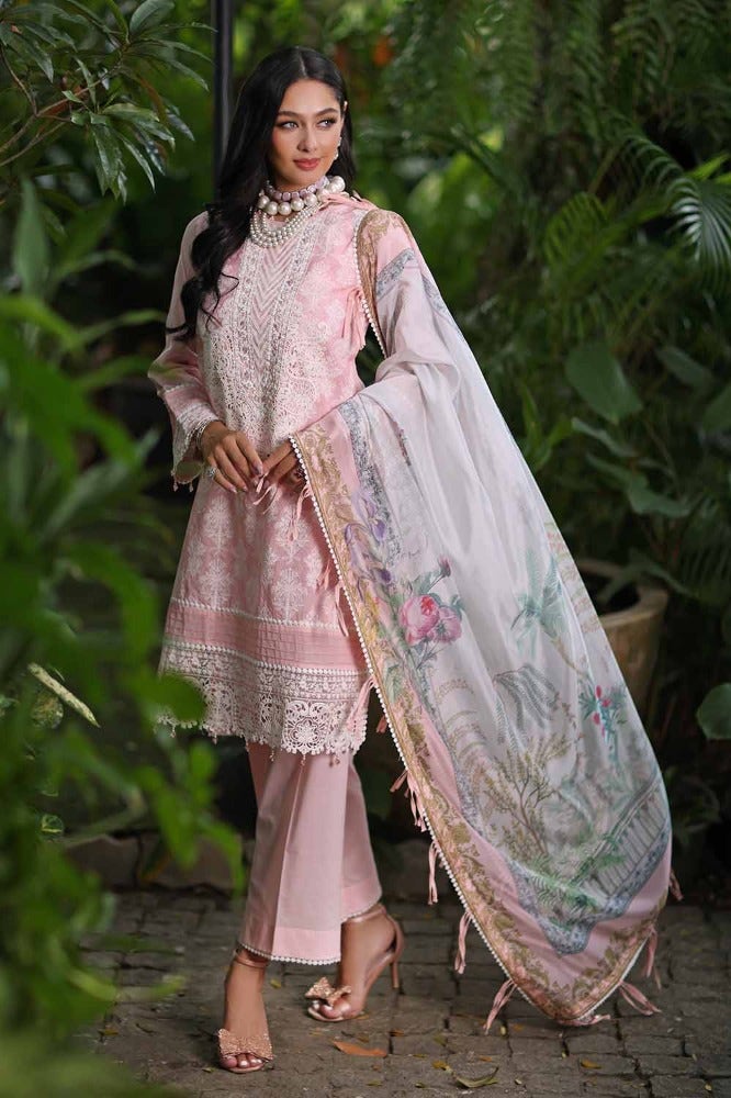 Gul Ahmed 3PC Embroidered Paper Cotton Unstitched Suit with Digital Printed Silk Dupatta and Inner - SSM-42001