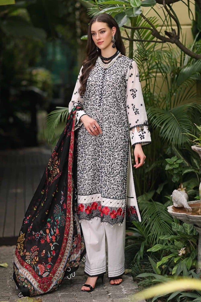 Gul Ahmed 3PC Embroidered Paper Cotton Unstitched Suit with Digital Printed Silk Dupatta and Inner - SSM-42007
