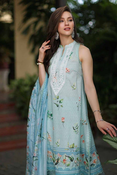 Gul Ahmed 3PC Digital Printed Embroidered Lawn Unstitched Suit with Digital Print Tissue Silk Dupatta - SSM-42009