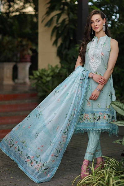 Gul Ahmed 3PC Digital Printed Embroidered Lawn Unstitched Suit with Digital Print Tissue Silk Dupatta - SSM-42009