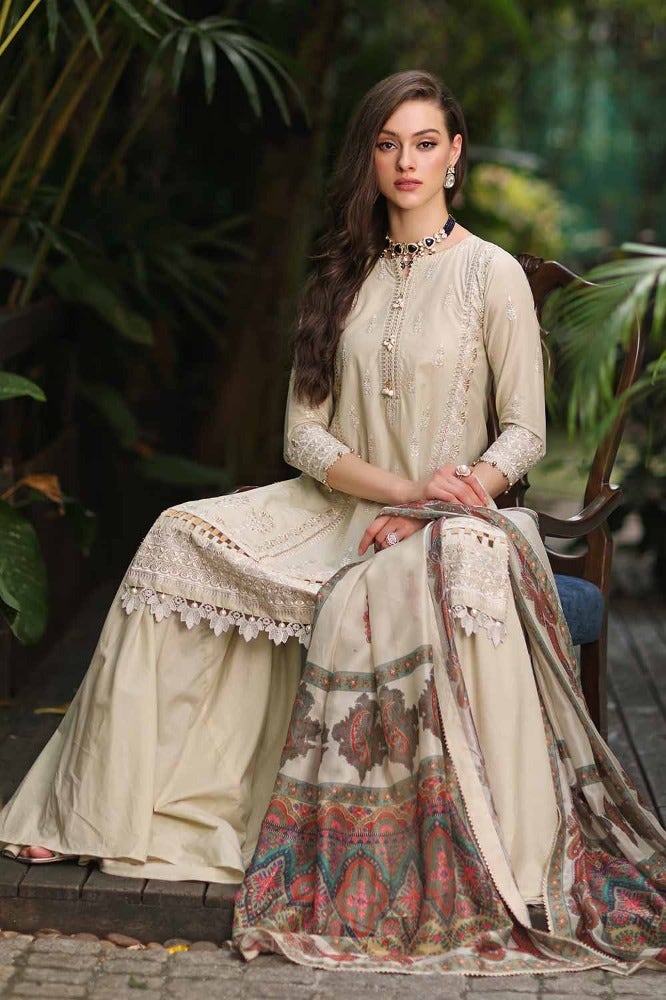 Gul Ahmed 3PC Embroidered Lawn Unstitched Suit with Digital Printed Tissue Silk Dupatta - SSM-42011