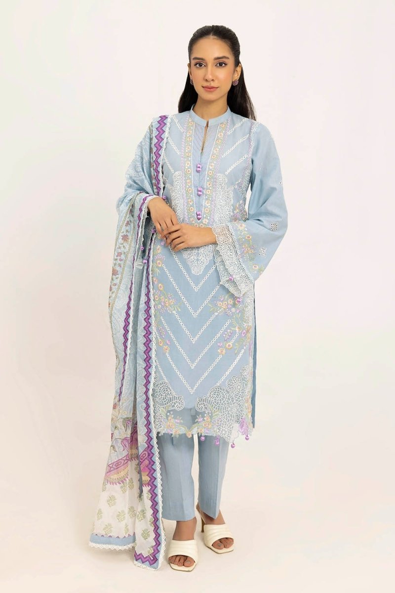 Gul Ahmed 3 Piece Unstitched Embroidered Lawn Suit with Printed Tissue Silk Dupatta SSM-52002