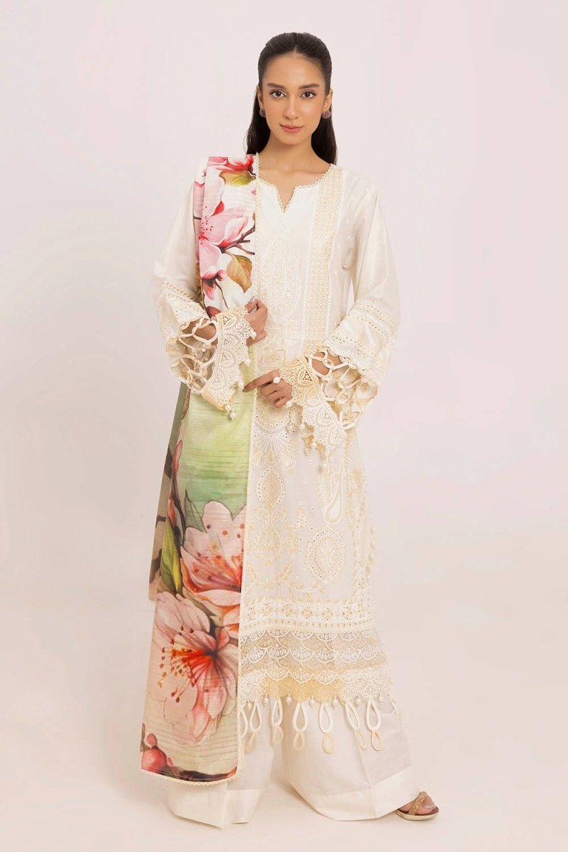 Gul Ahmed 3 Piece Unstitched Embroidered Lawn Suit with Printed Tissue Silk Dupatta SSM-52005