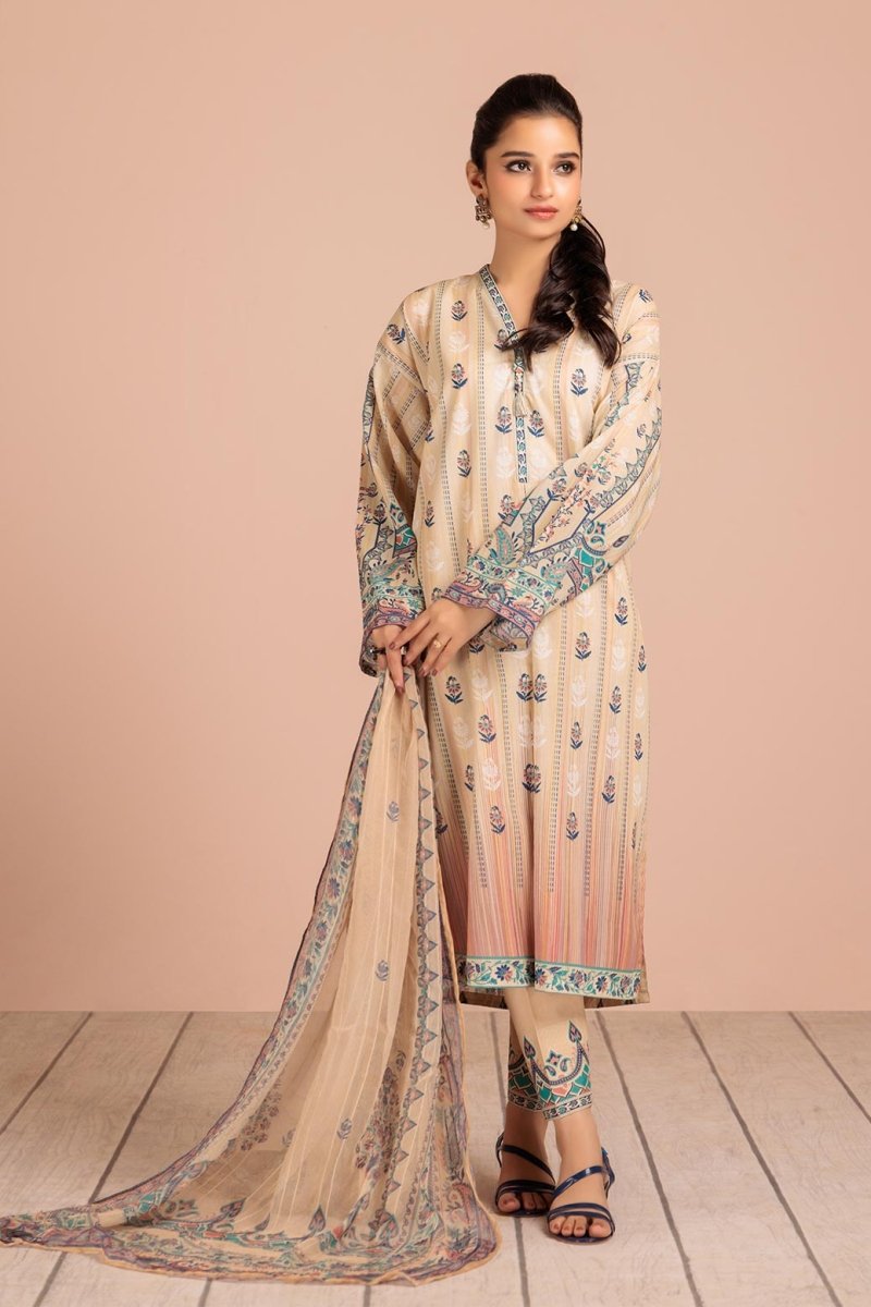 Ready To Wear Bonanza 3 Piece Digital Printed Lawn Suit - SSR233P30-BEIGE