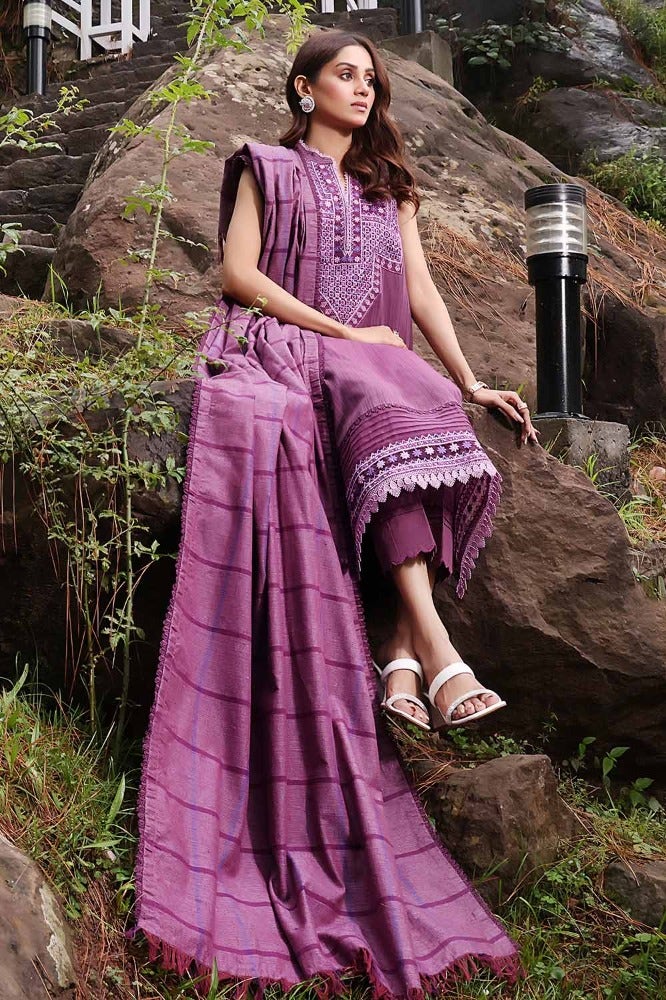 Gul Ahmed 3PC Embroidered Cotton Stripe Unstitched Suit with Cotton Stripe Dupatta ST-32017