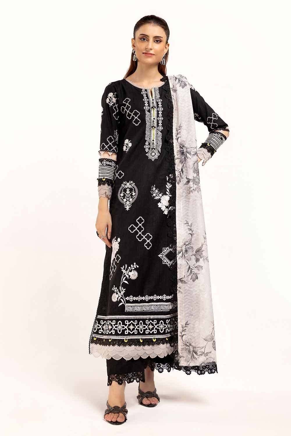 Gul Ahmed 3 Piece Unstitched Embroidered Khaddar Suit with Printed Zari Jacquard Dupatta ST-42010