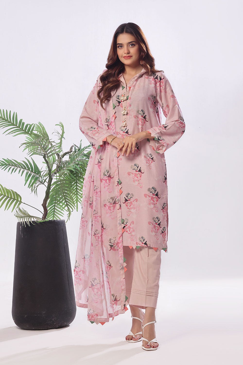 Gul Ahmed 3 Piece Unstitched Printed Soya Silk Suit with Printed Chiffon Dupatta SY-52002