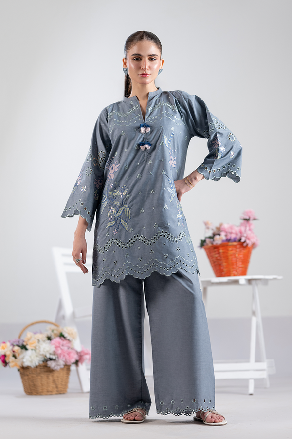 Dor 2 Piece Ready to Wear Embroidered Co-Order Set - Slate Elegance