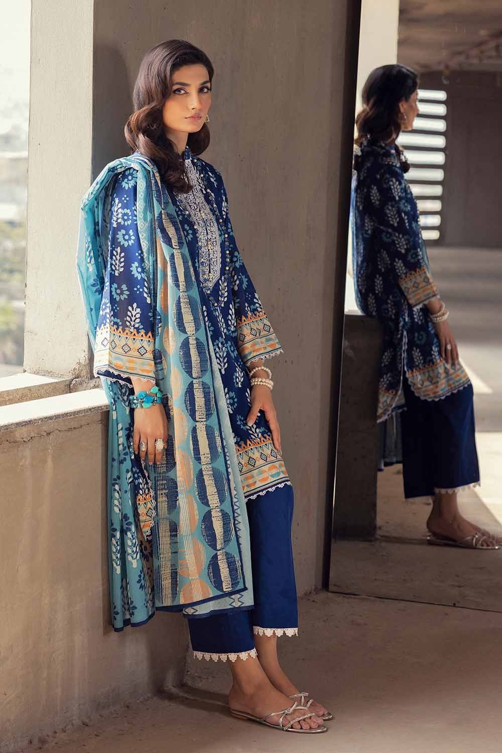Gul Ahmed 2PC Embroidered Cambric Unstitched Suit with Printed Lawn Dupatta TCE-32001