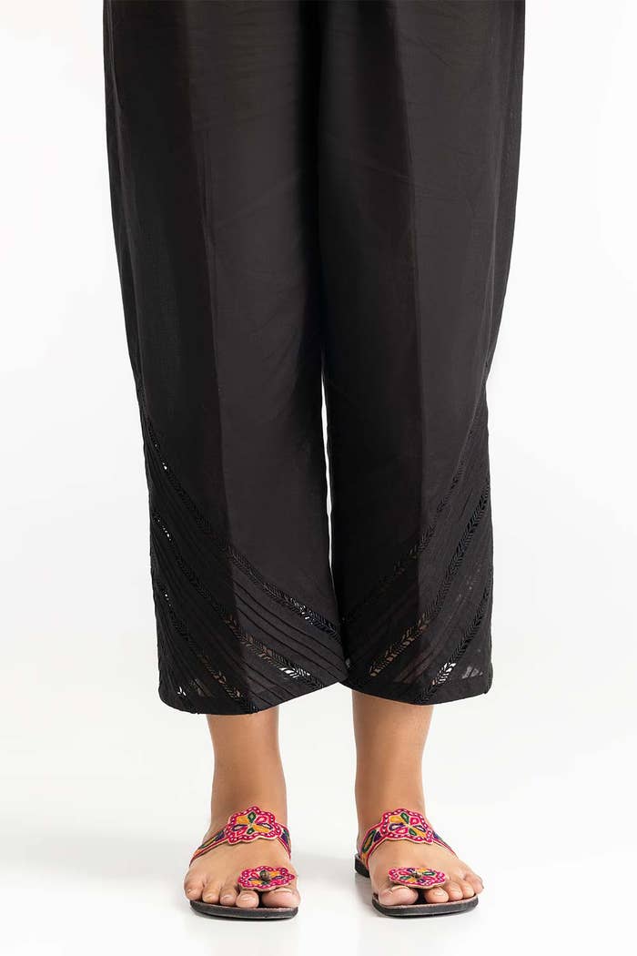 Gul Ahmed Stitched Black Dyed Cambric Embelished Trouser TR-24-04