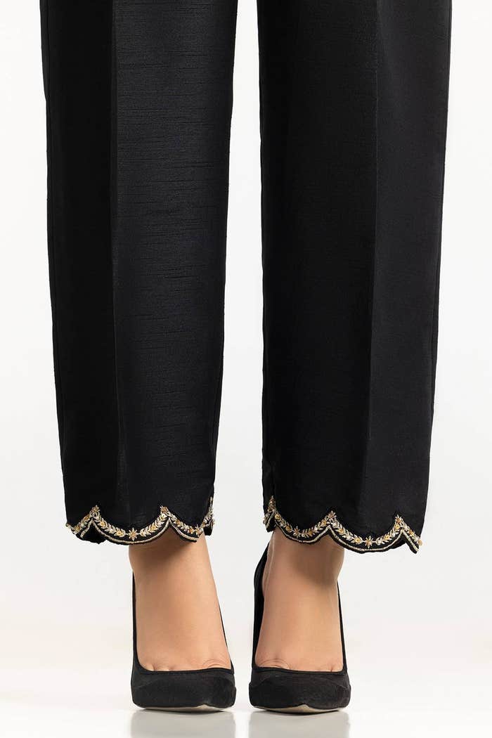 Gul Ahmed Stitched Rawsilk Embroidered Trouser TR-24-25-Black