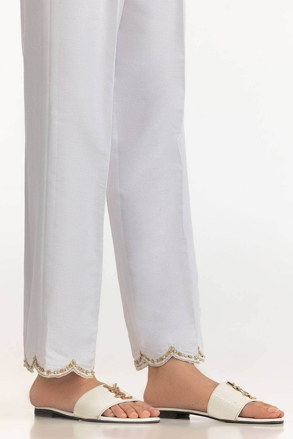 Gul Ahmed Stitched Rawsilk Embroidered Trouser TR-24-25-White