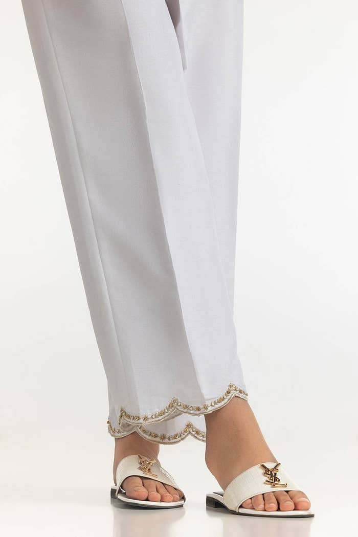 Gul Ahmed Stitched Rawsilk Embroidered Trouser TR-24-25-White