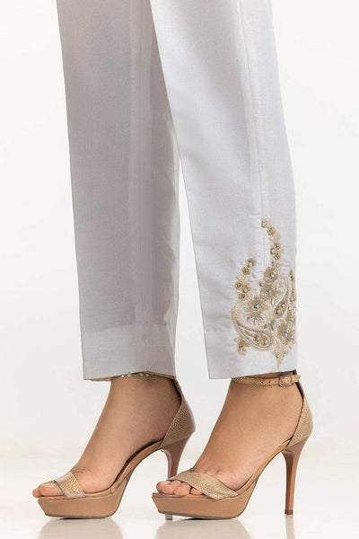 Gul Ahmed Stitched White Rawsilk Embroidered Trouser TR-24-30-White