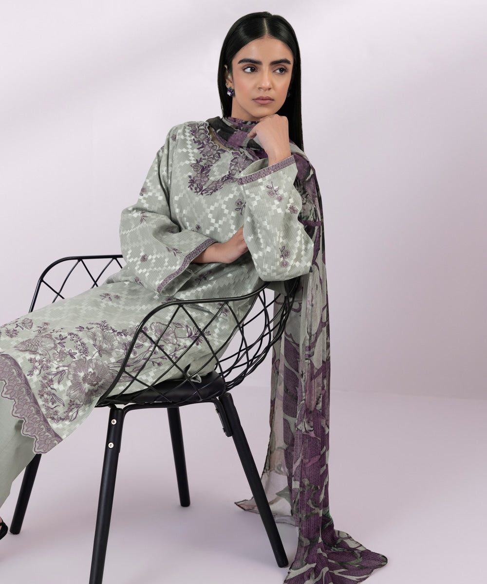 Sapphire 3 Piece Stitched Embroidered Jacquard Suit - U3PE-JQ24V3-6