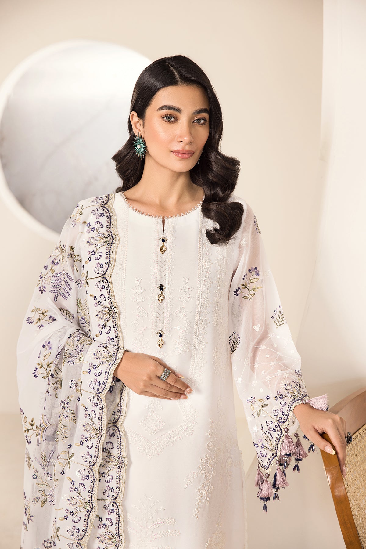 Alizeh Fashion 3 Piece Unstitched Embroidered Chiffon Suit - V15D07 - Abar