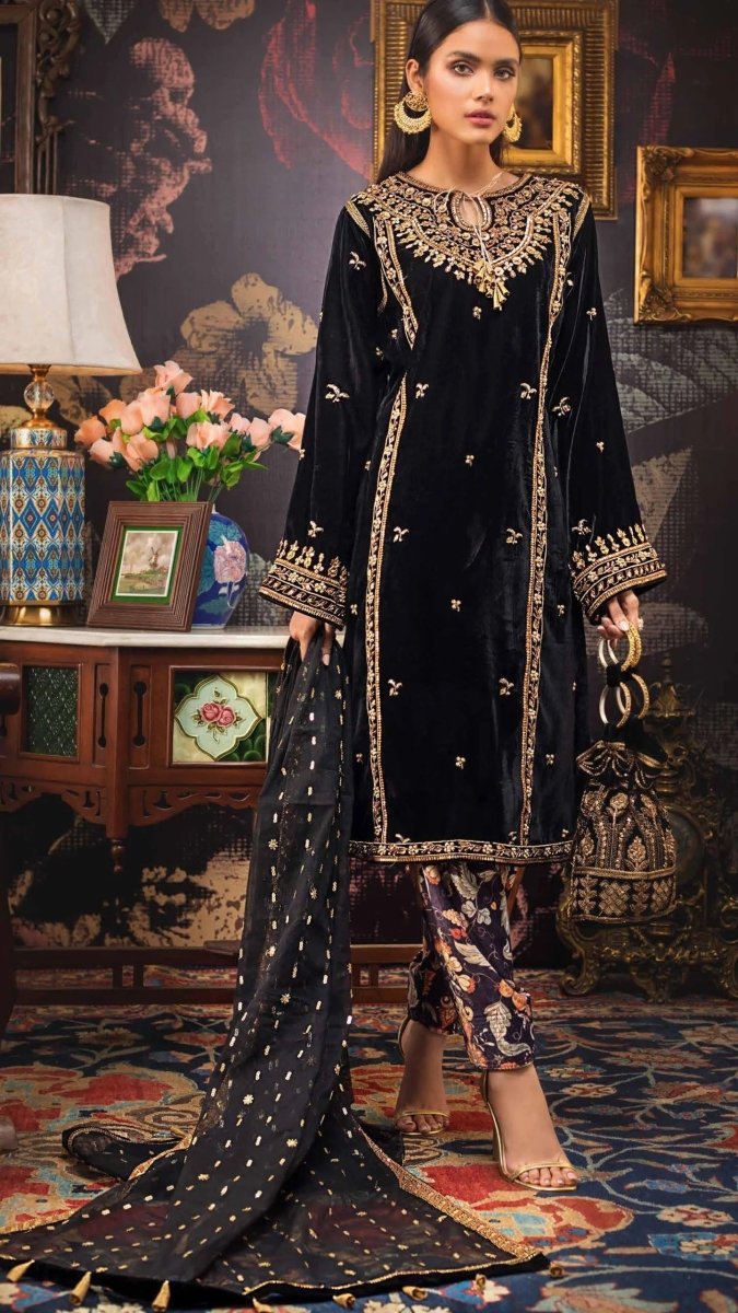 Gul Ahmed 3 PC Unstitched Embroidered Jamawar Suit with Velvet Shawl VLW-37