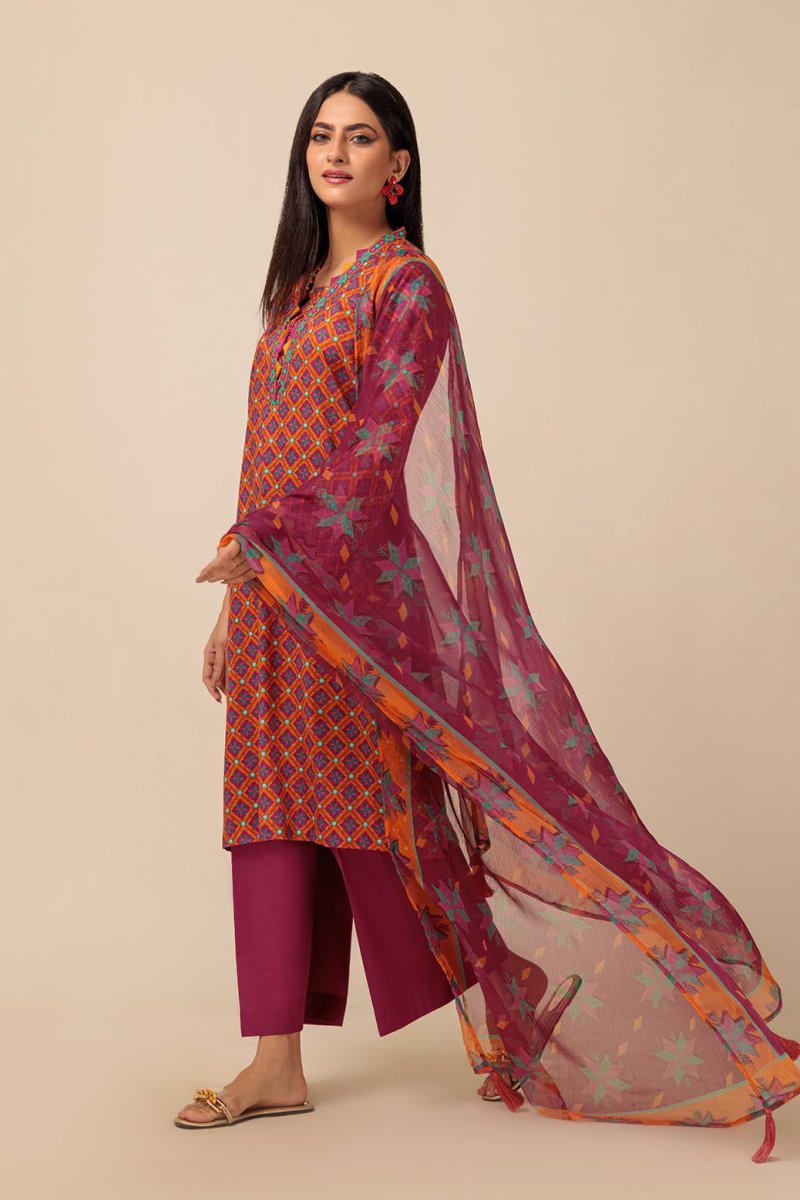 Ready To Wear Bonanza 3 Piece Digital Printed Lawn Suit - W23S33P02-ORANGE