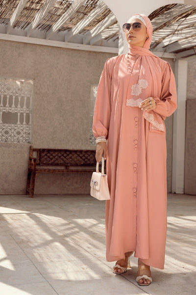 Gul Ahmed Ready To Wear Nisa Georgette Dyed Abaya With Wool Chiffon Embroidered Scarf WGB-KAB-22041