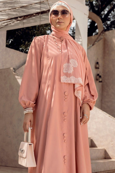 Gul Ahmed Ready To Wear Nisa Georgette Dyed Abaya With Wool Chiffon Embroidered Scarf WGB-KAB-22041