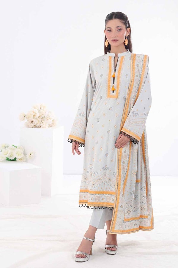 Gul Ahmed 3PC Unstitched Gold Printed Dhanak Suit WNS-32334 A