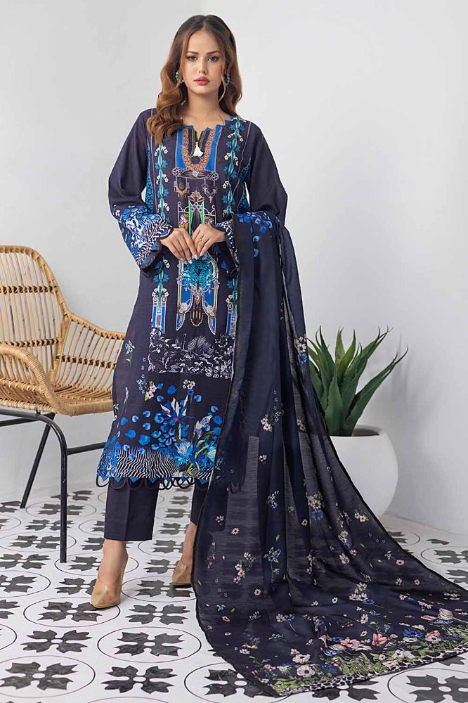 Gul Ahmed 3PC Printed Khaddar Unstitched Suit with Paper Cotton Dupatta WRF-32002