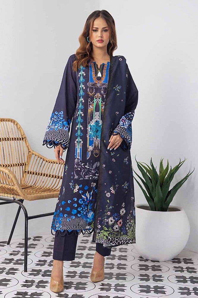 Gul Ahmed 3PC Printed Khaddar Unstitched Suit with Paper Cotton Dupatta WRF-32002