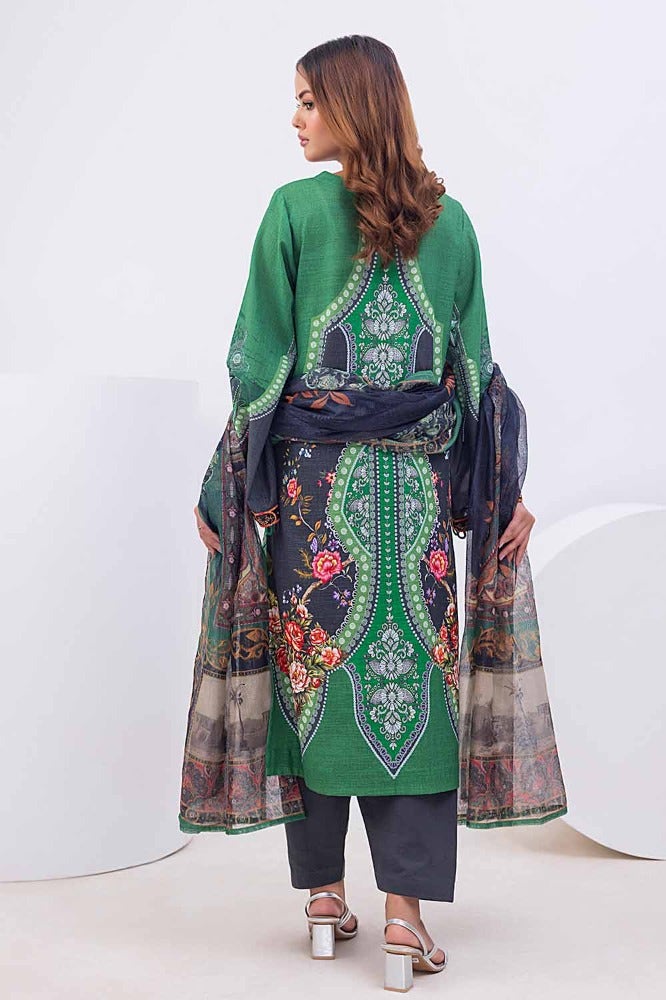 Gul Ahmed 3PC Printed Khaddar Unstitched Suit with Net Dupatta WRF-32011