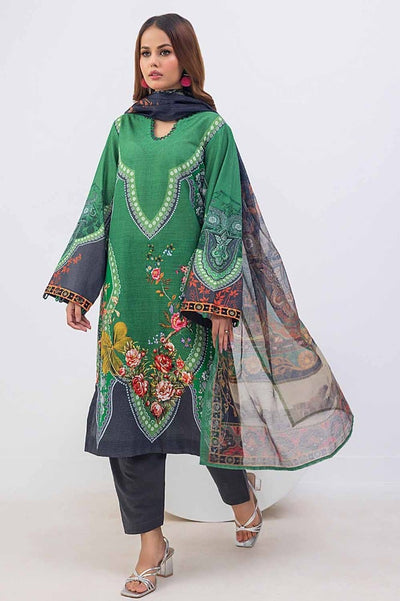 Gul Ahmed 3PC Printed Khaddar Unstitched Suit with Net Dupatta WRF-32011