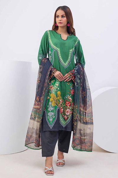 Gul Ahmed 3PC Printed Khaddar Unstitched Suit with Net Dupatta WRF-32011