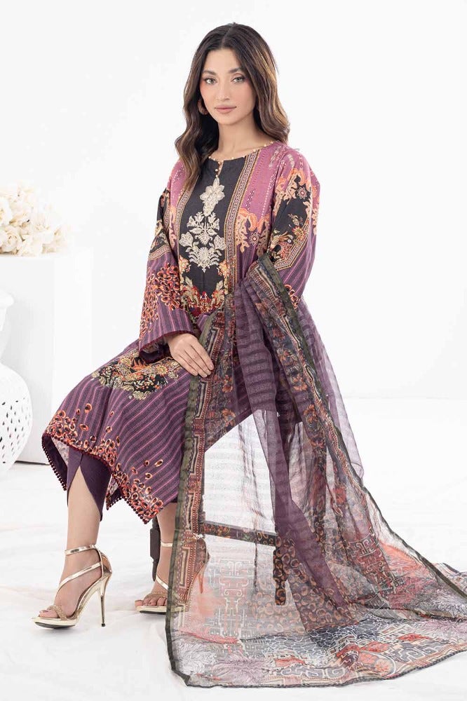 Gul Ahmed 3PC Printed Embroidered Khaddar Unstitched Suit with Karandi Dupatta WRF-32012